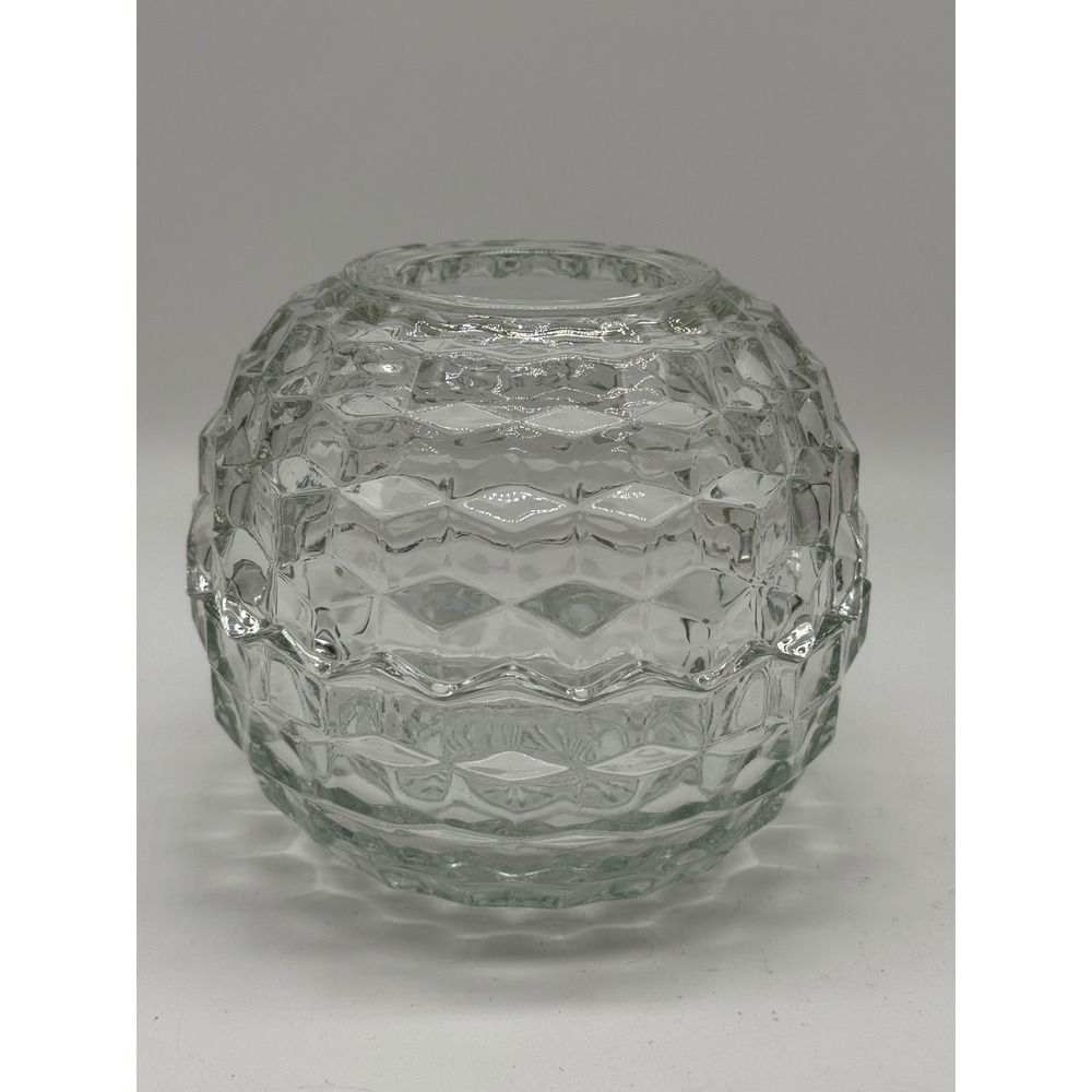 Vintage Homco Stamped Cubist Fostoria Fairy Lamp Clear Glass Whitehall 2pc
